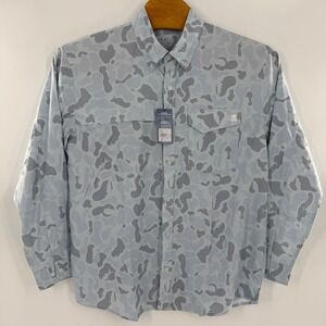 Huk Tidepoint Long Sleeve Fishing Shirt Mens XL Blue Camo Button Down H1200254